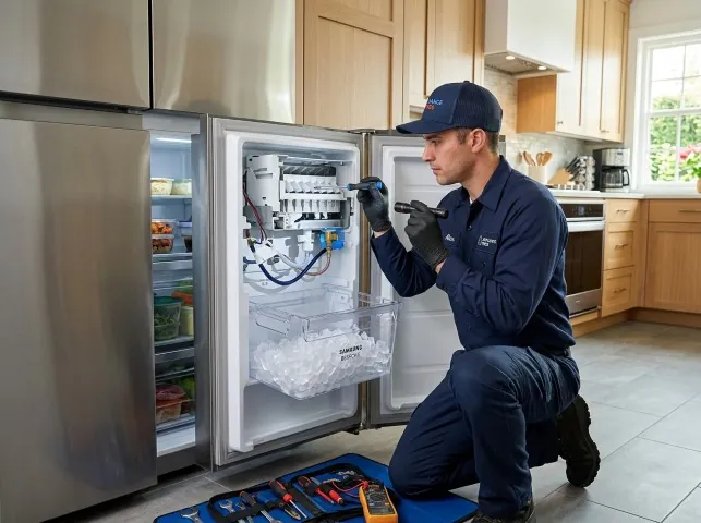 Appliance Repair Hero technician repairing a refrigerator ice maker in American Canyon, CA