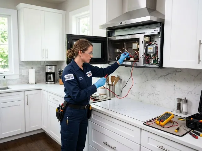 Appliance Repair Hero technician testing an over-the-range microwave in a American Canyon, CA kitchen
